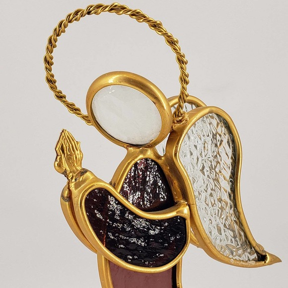 Stained Glass Tone Metal Angel Amber Tealight Votive Christmas, new - Picture 2 of 3